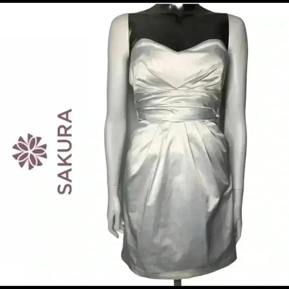 Sakura White Polished Cotton Strapless Dress Size Extra Small